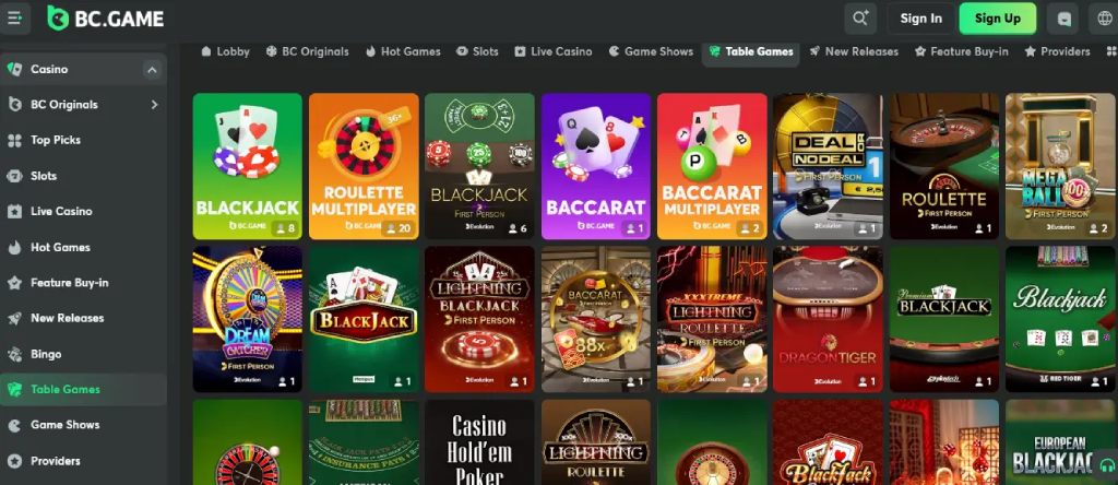 bcgame casino table games 1